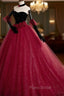 Burgundy Tulle Long Formal Prom Dresses A line Burgundy Graduation Dresses