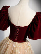 Burgundy Tulle Long Formal Prom Dresses, Burgundy Tulle Formal Dresses