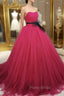 Burgundy Tulle Long Formal Prom Gown, Burgundy Tulle Sweet 16 Dresses