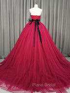 Burgundy Tulle Long Formal Prom Gown, Burgundy Tulle Sweet 16 Dresses
