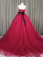 Burgundy Tulle Long Prom Gown, Burgundy Tulle Sweet 16 Dress