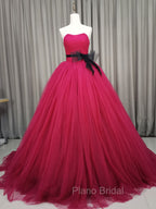 Burgundy Tulle Long Formal Prom Gown, Burgundy Tulle Sweet 16 Dresses