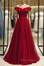 Burgundy Tulle Off the Shoulder Beading Formal Prom Dresses