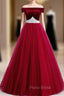 Burgundy Tulle Off the Shoulder Formal Prom Dresses With Pearls 2020