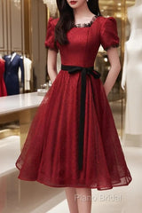 Burgundy Tulle Short A Line Dresses Homecoming Dresses