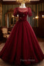 Burgundy Tulle Spaghetti Straps Formal Prom Dresses With Detachable Top