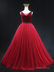 Burgundy Tulle Velvet Backles Beading Prom Dress