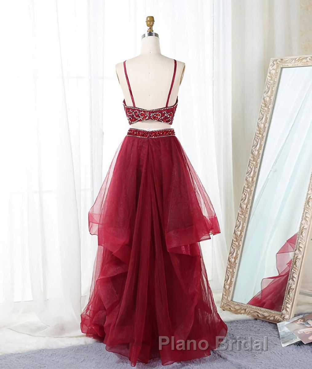 Burgundy two pieces beads long Formal Prom dress, burgundy evening dress Secondary image