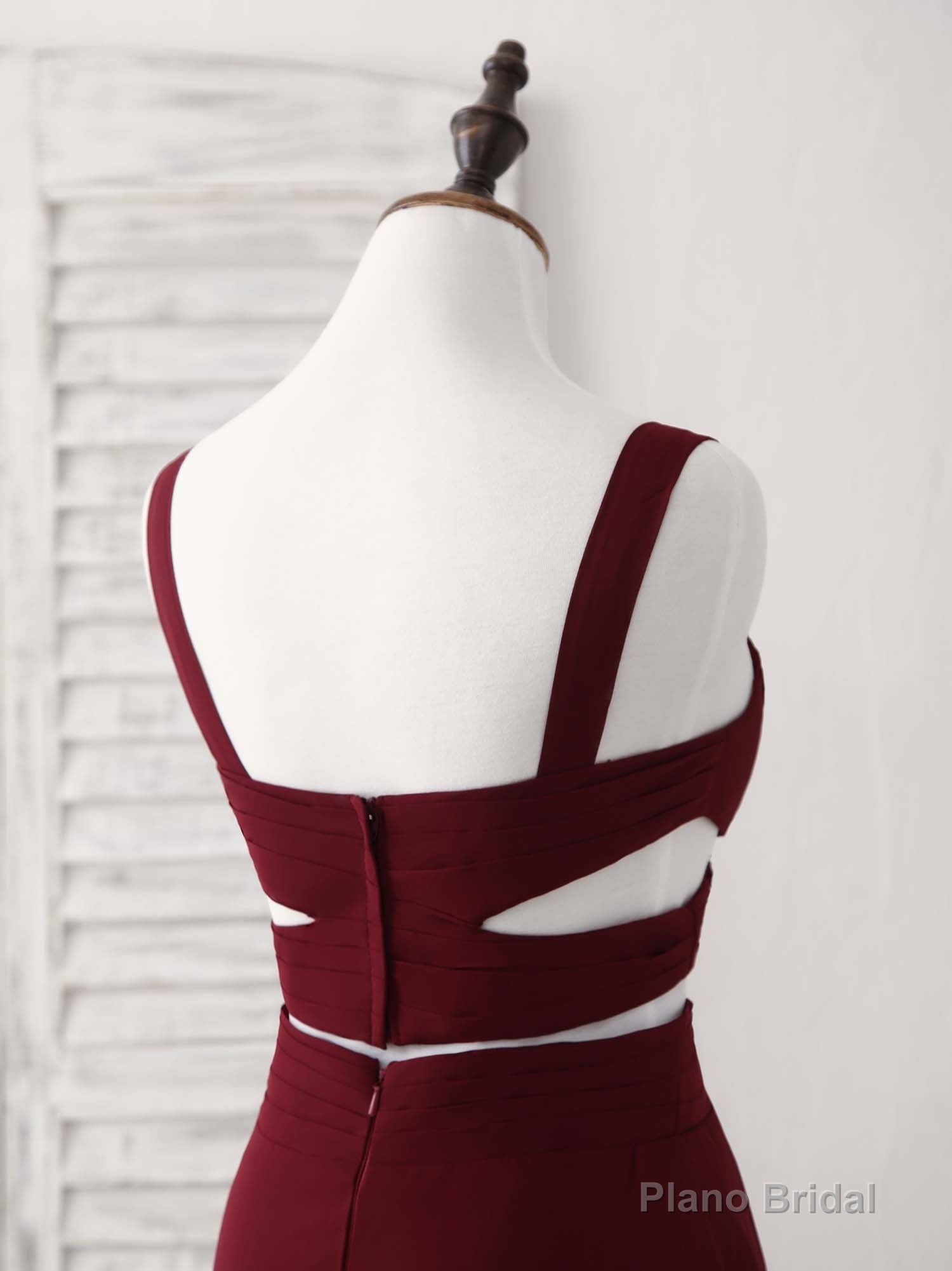 Burgundy Two Pieces Chiffon Long Prom Dress, Evening Dress