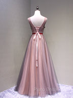 Burgundy V Neck Lace Floral Long Formal Prom Dresses, Burgundy V Neck Long Formal Evening Dresses