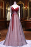 Burgundy V Neck Lace Floral Long Formal Prom Dresses, Burgundy V Neck Long Formal Evening Dresses