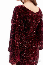 V-Neck Sequins Mermaid Prom Dresses with Sleeves