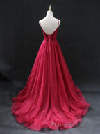 Burgundy v  neck tulle long Formal Prom dress, burgundy tulle formal dress