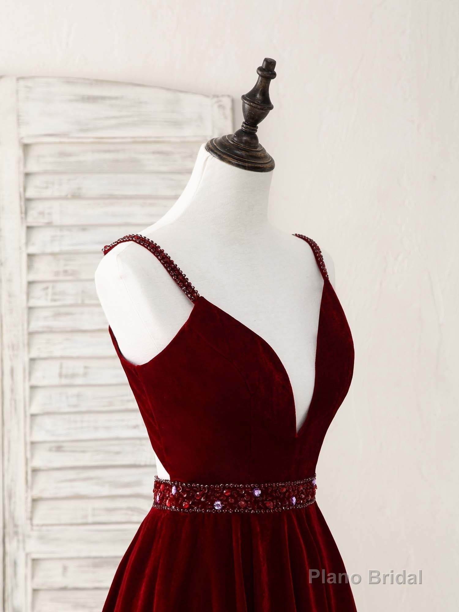 Burgundy V Neck Velvet Short Prom Dress, Burgundy Homecoming Dress
