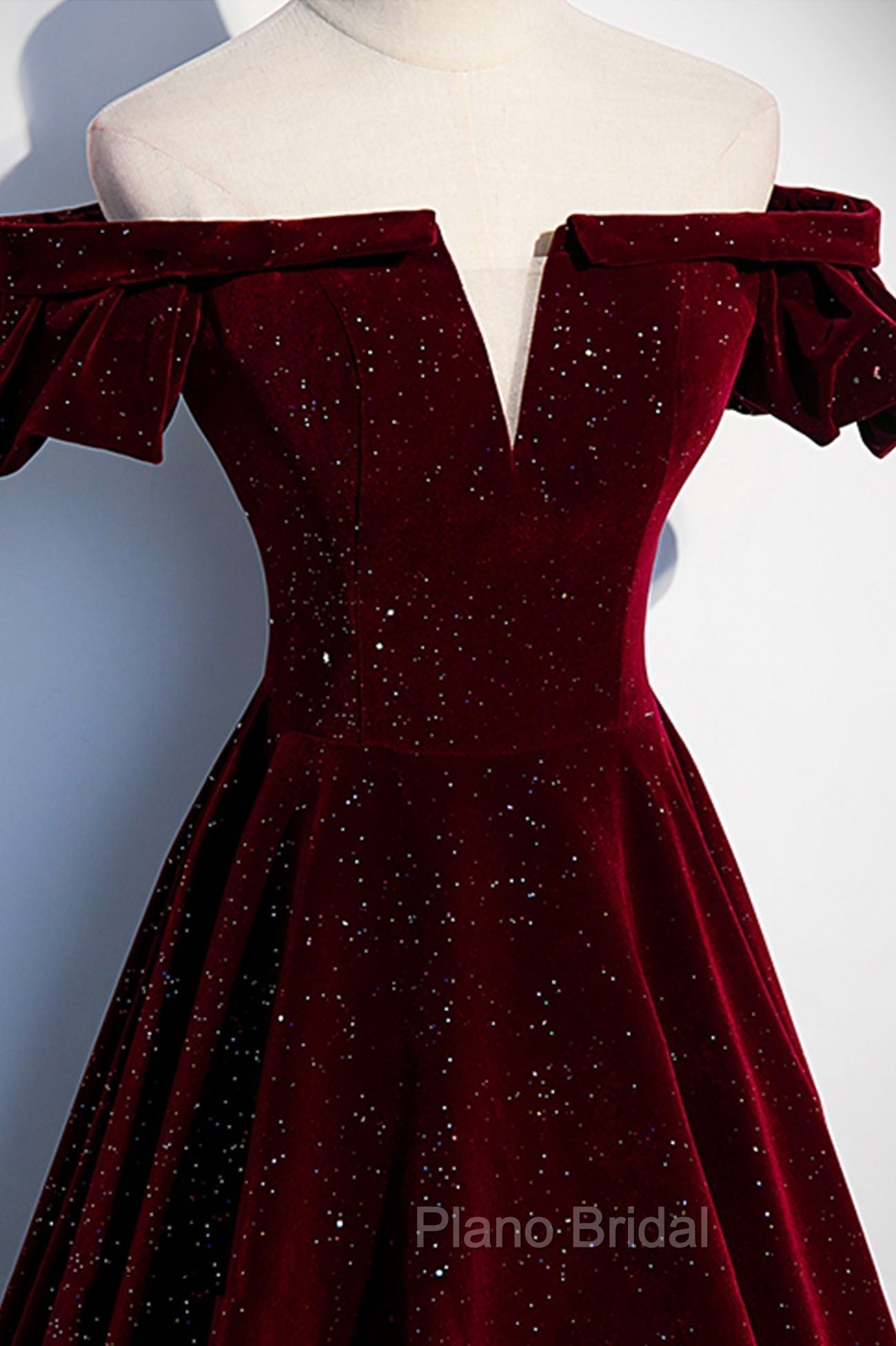 Burgundy Velvet Long Formal Prom Dresses, A-Line Off the Shoulder Evening Dresses Secondary image