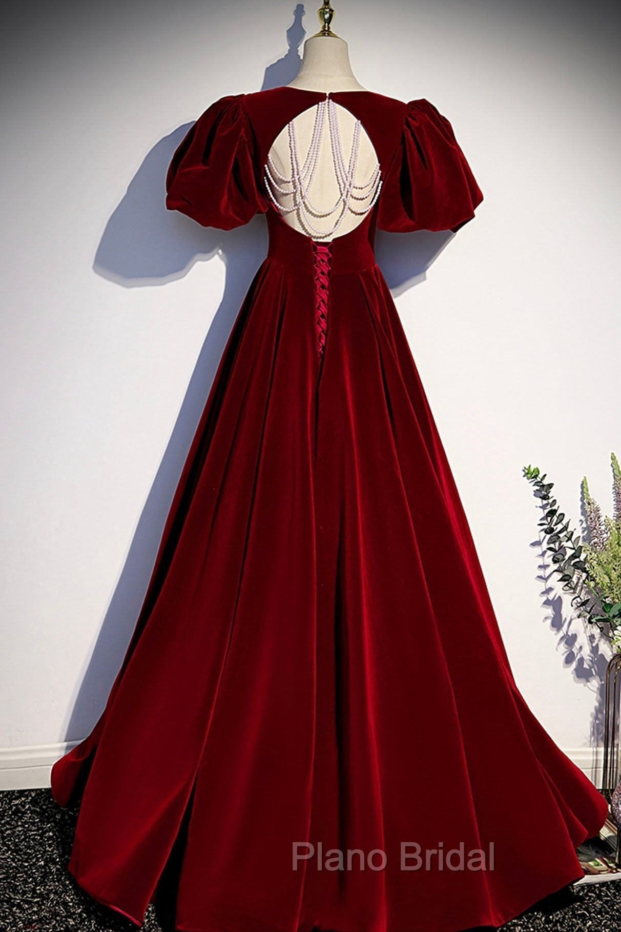 Burgundy Velvet Long Formal Prom Dresses Evening Dresses
