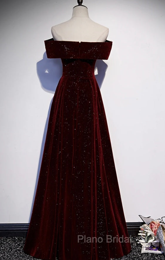 Burgundy Velvet Long Formal Prom Dresses Evening Dresses Secondary image