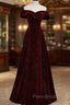 Burgundy Velvet Long Formal Prom Dresses Evening Dresses