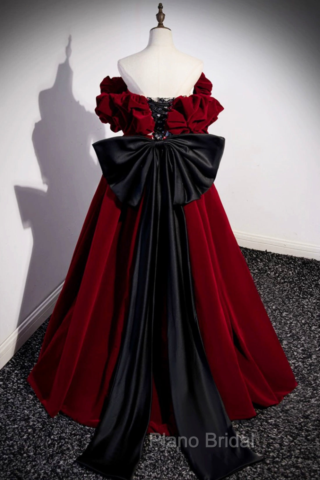 Burgundy Velvet Off the Shoulder Floor Length Formal Prom Dresses