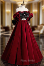 Burgundy Velvet Off the Shoulder Floor Length Formal Prom Dresses