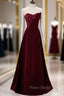 Burgundy Velvet Sequins Strapless Formal Prom Dresses