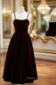 Burgundy Velvet Spaghetti Straps Pearls Formal Prom Dresses