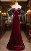 Burgundy Velvet Strapless Beading Formal Prom Dresses