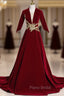 Burgundy Vevelt Short Sleeve Appliques Formal Prom Dresses