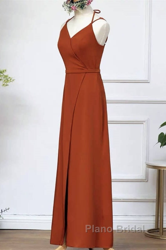 Burnt Orange Slit Bridesmaid Dresses With Straps Secondary image