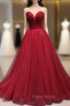Burundy Tulle Strapless Beading Formal Prom Dresses