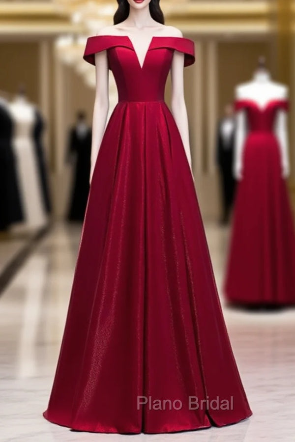 Buy Cheap Off The Shoulder Burgundy Satin Cut Out Formal Prom Dresses Under 119 Main image