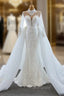 Buy More, Save More White Mrmaid Tulle High Neck Long Sleeve Pearls Wedding Dresses With Removable Train