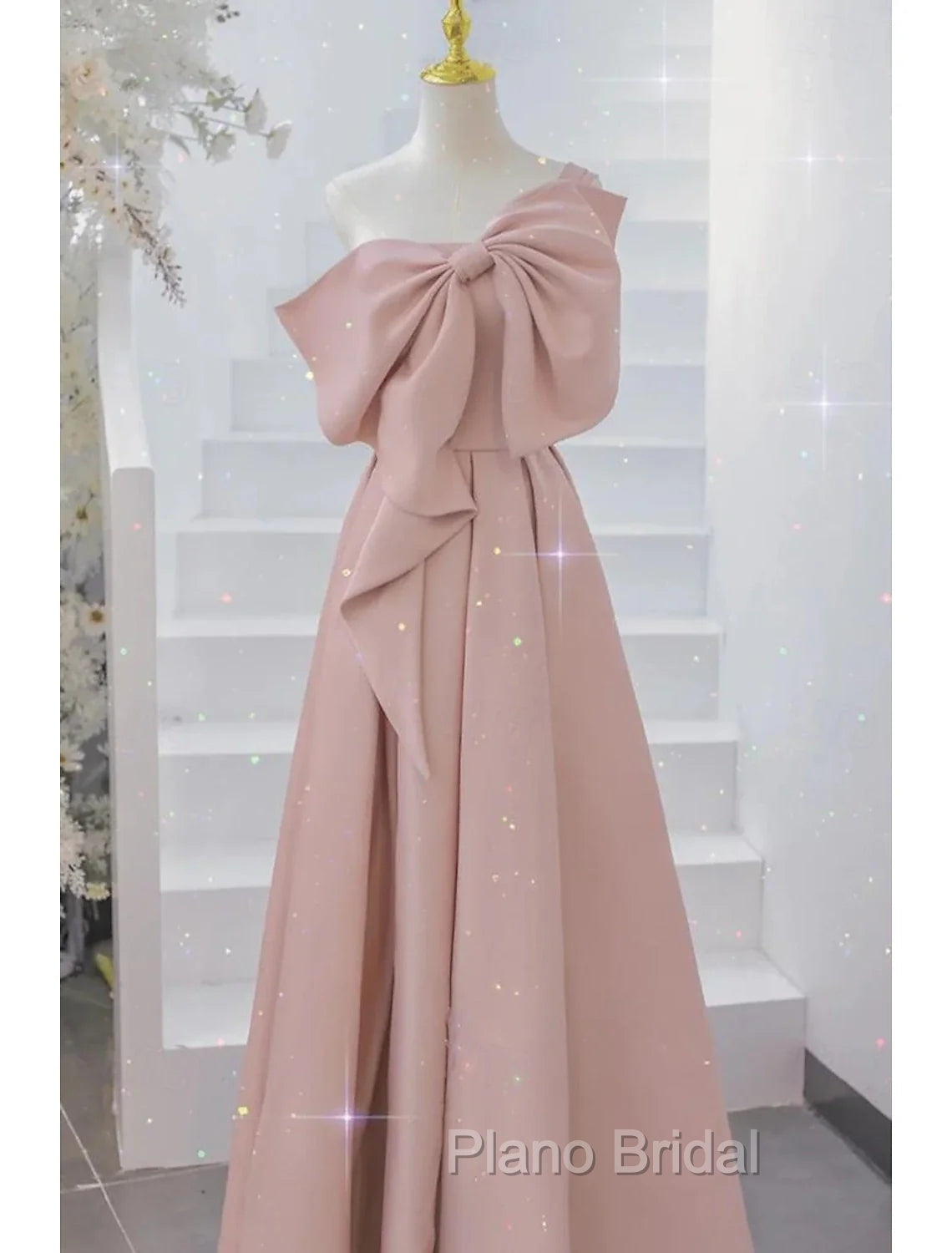 Buyishang Wedding Dresses A-Line One Shoulder Sleeveless Floor Length Taffeta Bridal Gowns With Bow(s)