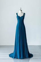 Blue Chiffon Long A-Line Prom Dress, A-Line Evening Dress Party Dress