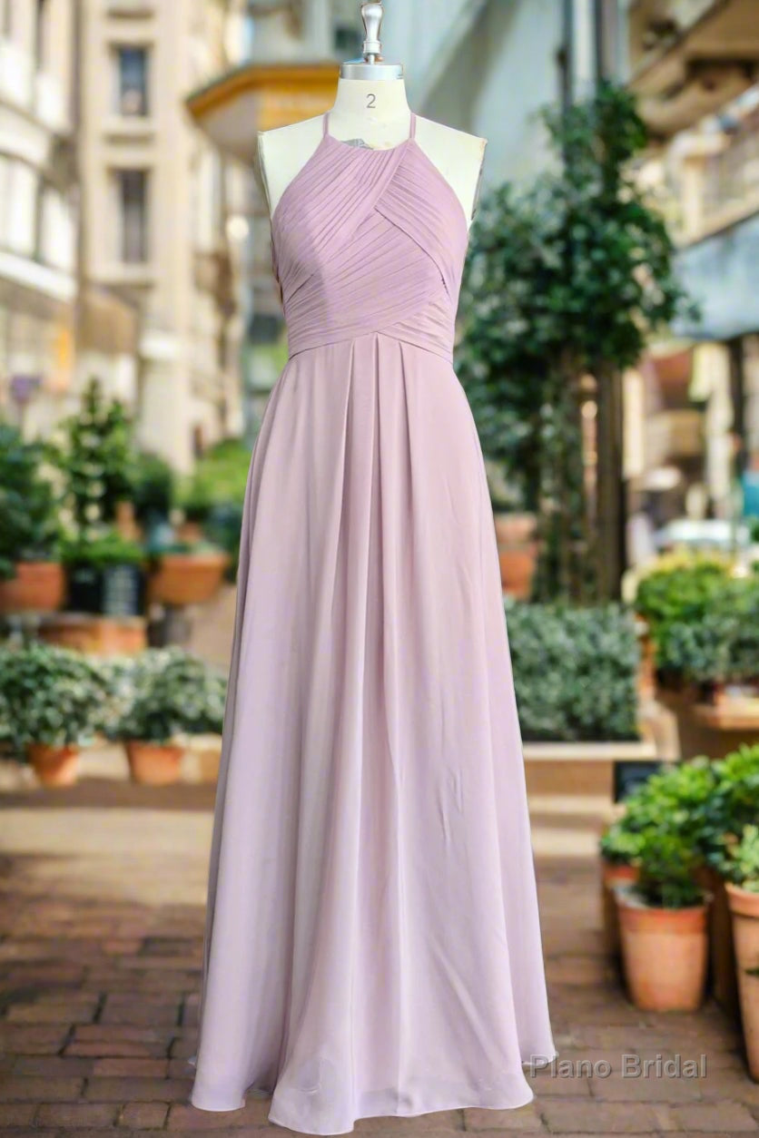 Candy Pink A-Line Halter Sleeveless Pleated Floor-Length Chiffon Bridesmaid Dresses Secondary image