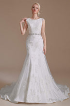 Cap Sleeve Sparkle Beaded Lace Appliques Gown Bow Sash Train Wedding dresses