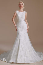 Cap Sleeve Sparkle Beaded Lace Appliques Gown Bow Sash Train Wedding dresses