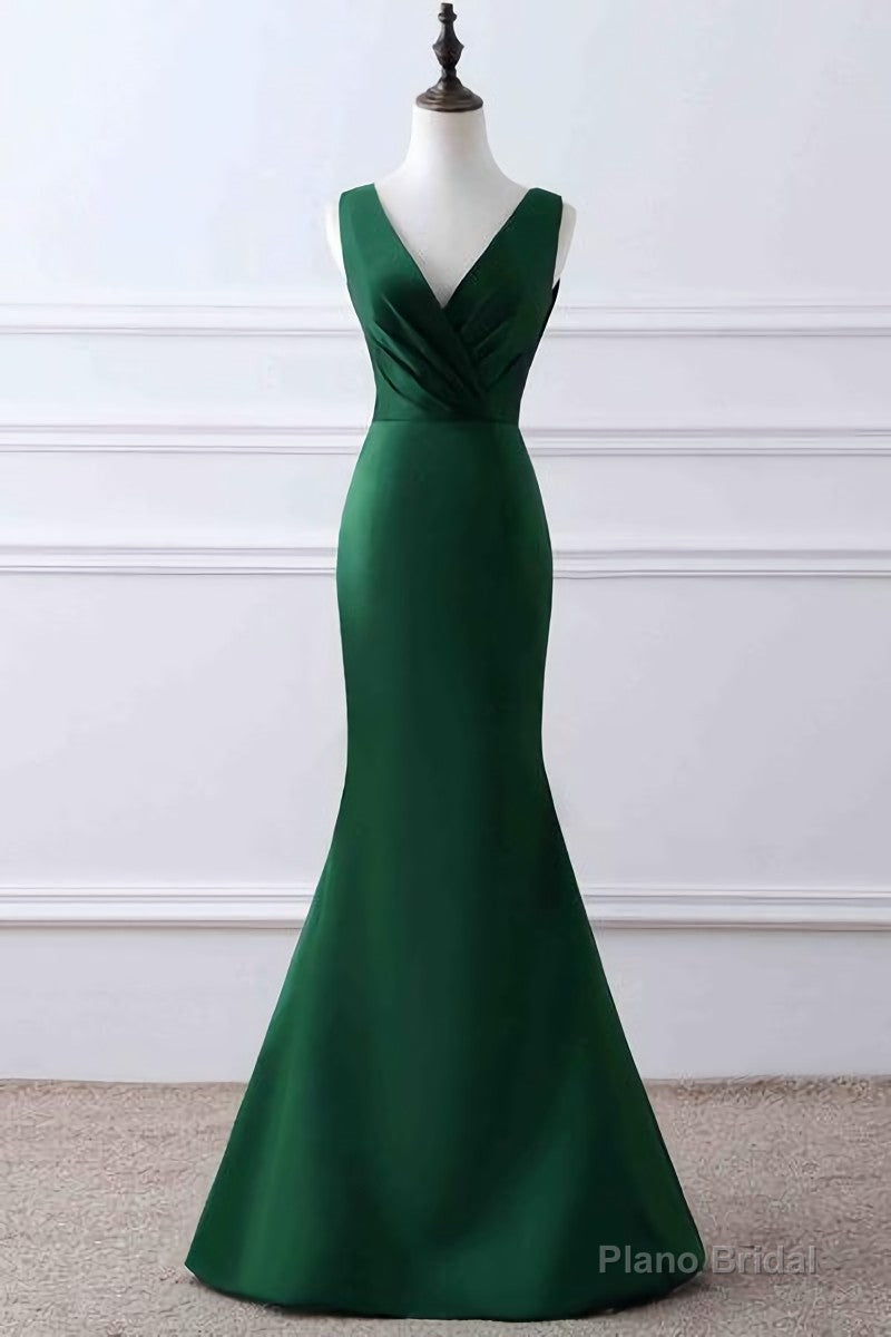 Prom Dress, Green Matte Satin V Neck Mermaid Unique Design Evening Dress Secondary image