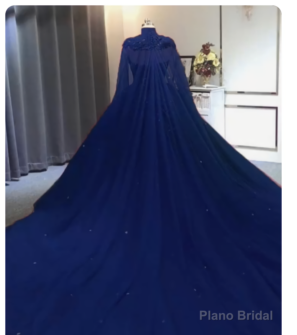 Elegant Lace Embroidery Tulle Beaded Quinceanera Dresses, Navy Blue Ball Gown Prom Dress, With Cape Main image