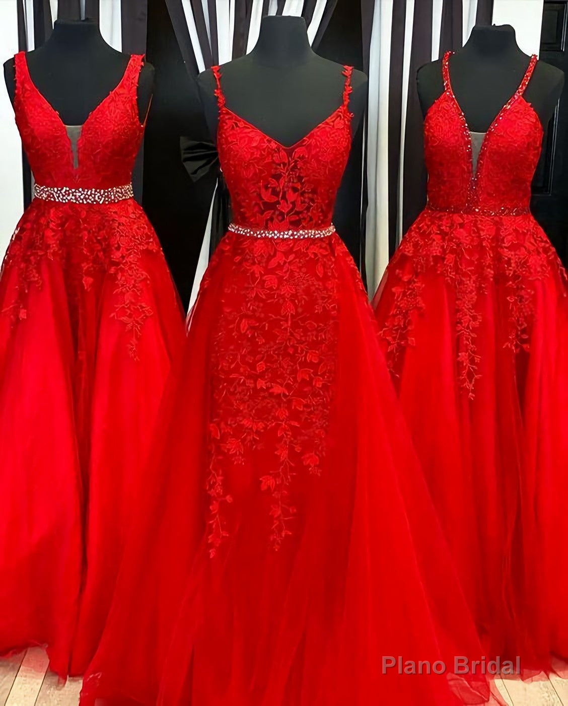 A Line Red Beaded Tulle Gown Prom Dresses Main image
