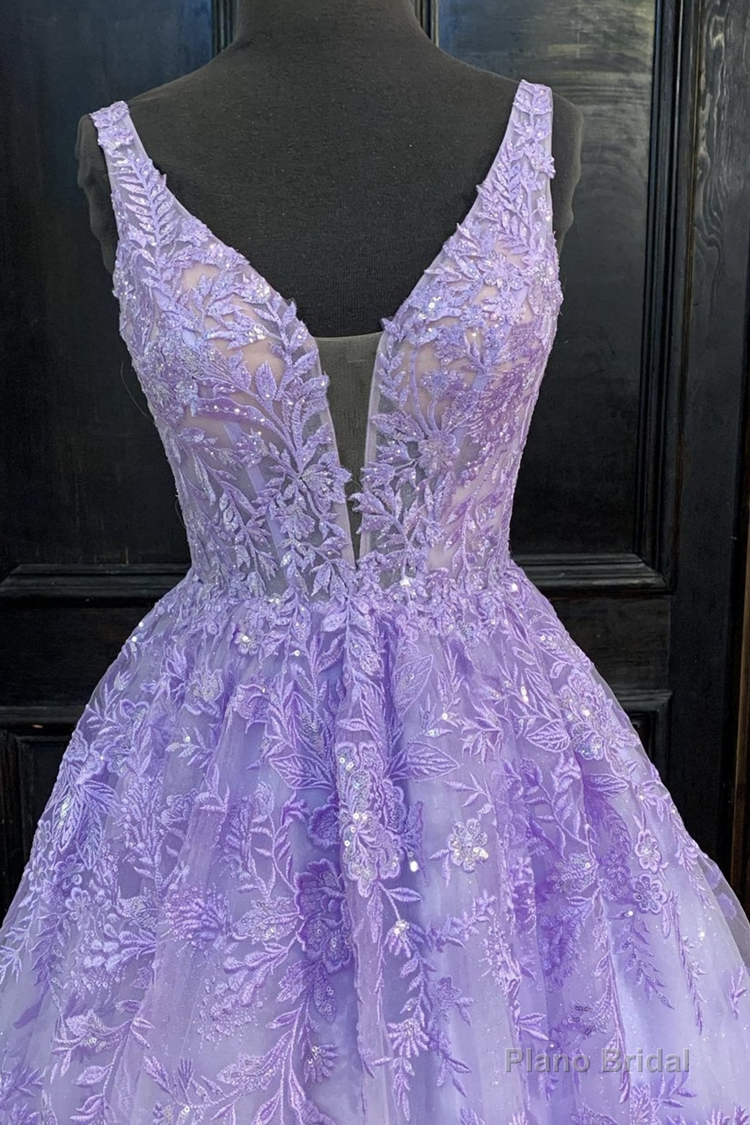 Purple Lace Long A Line Prom Dress, Evening Dress Secondary image
