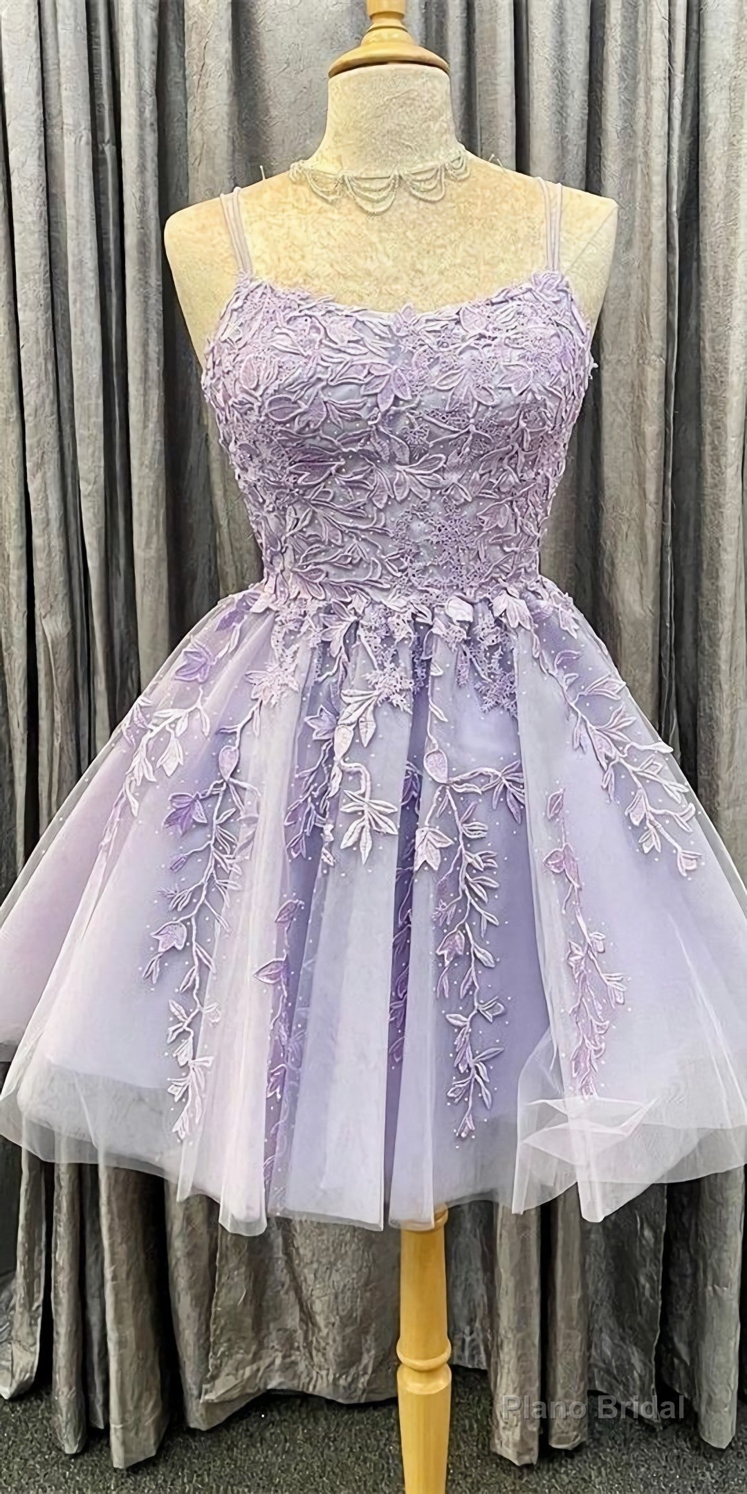 Princess Short Lavender A Line Lace Appliqued Homecoming Dress, Party Dress Main image