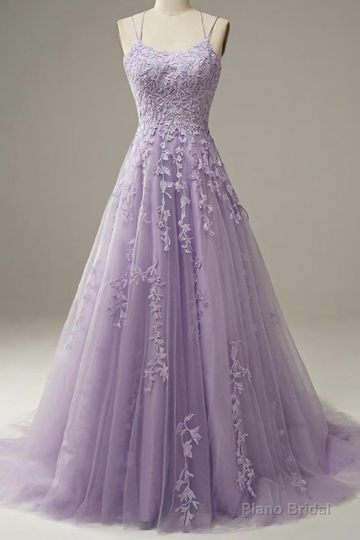 Purple Lace Long A Line Prom Dress, Evening Dress Main image