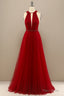 Red Pleated Long Chiffon Prom Dress