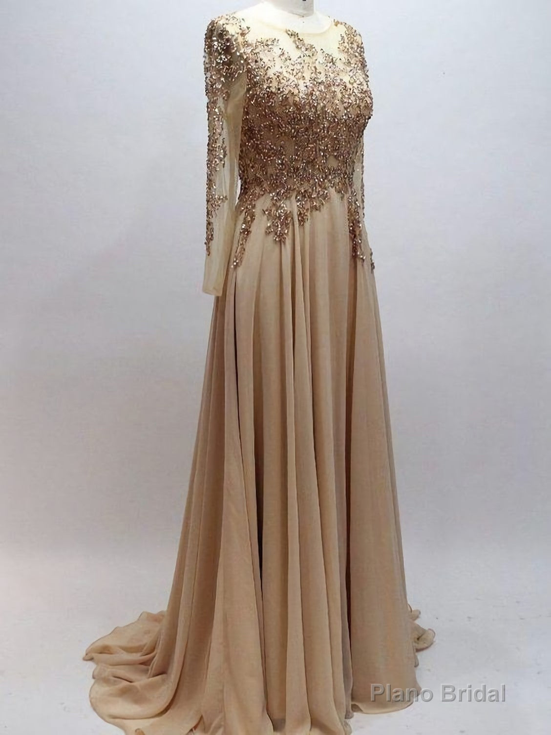 A Line Scoop Neck Chiffon With Beaded Long Sleeves Prom Dresses Main image