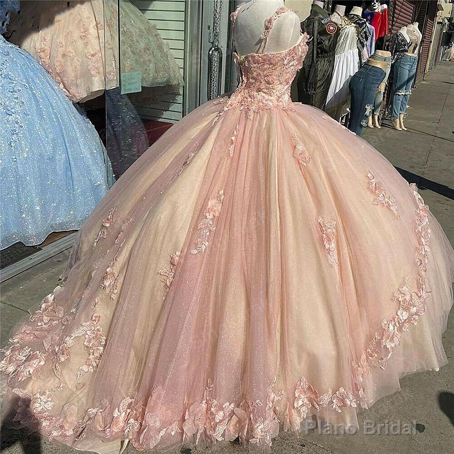 Pink Sparkly Quinceanera Prom Dresses, Lace Flower Sweet 16 Tulle Party Ball Gown Secondary image