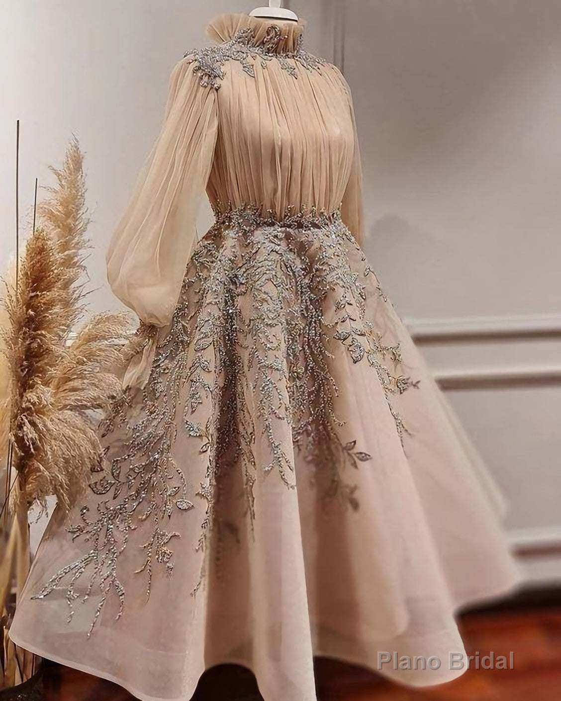 Luxurious Champagne Beaded Ankle Lenghth Gowns Prom Dresses Main image