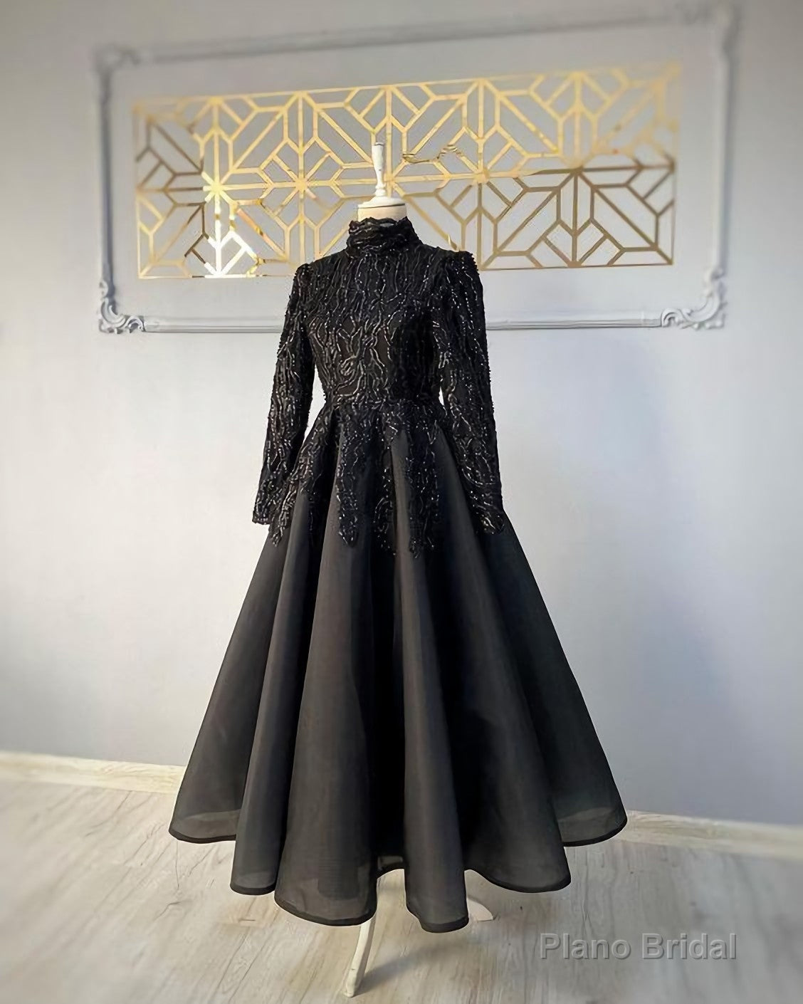 Modest Blue Prom Dresses, Lace Emroidery Evening Dress Main image