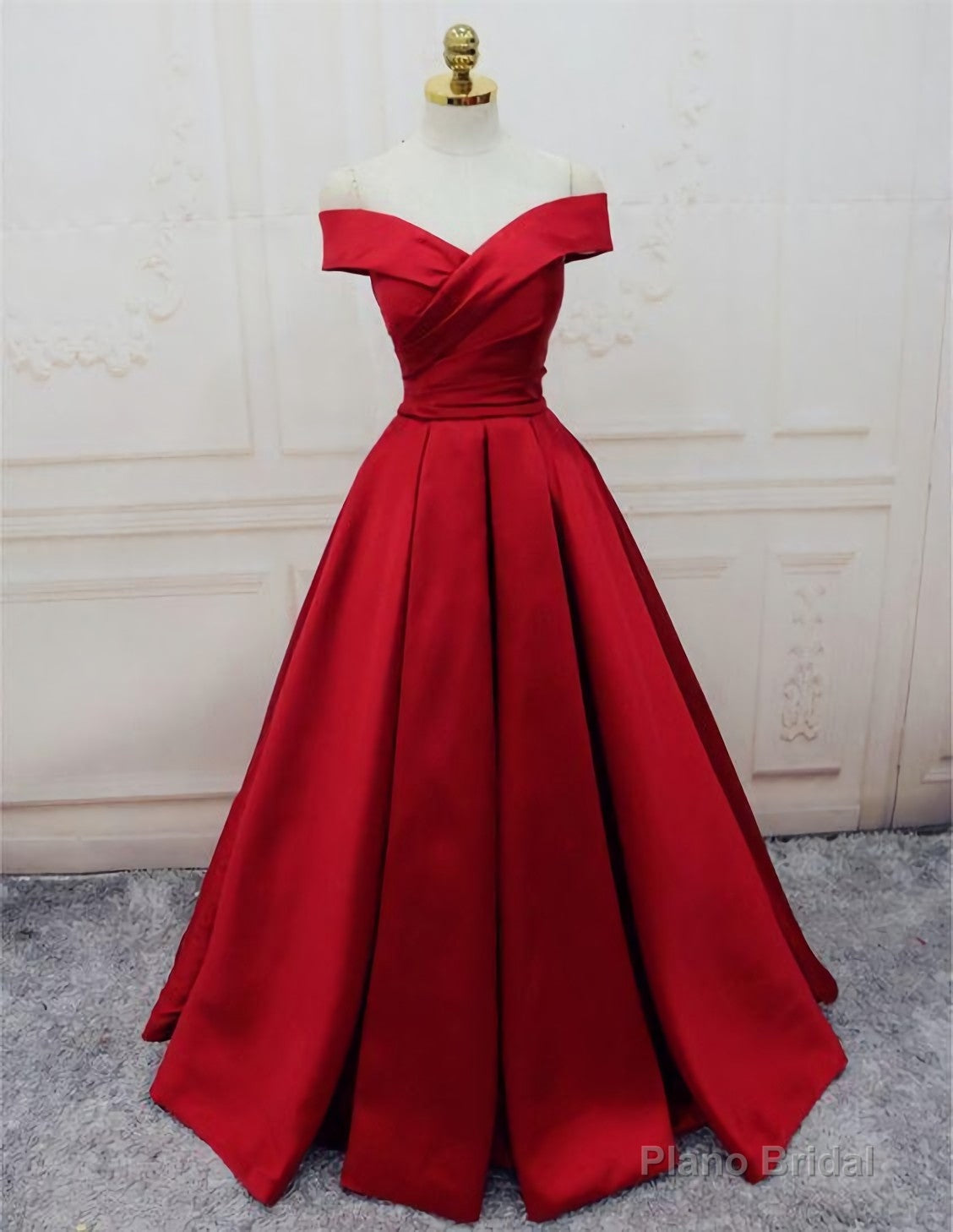 Evening Dresses, A Line Princess Prom Dresses, Long Party Dresses, Off The Shoulder Red Long Satin Party Dress Secondary image