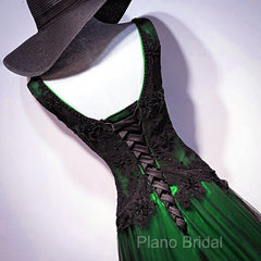 Chaming Black And Green Tulle V-Neckline Long Party Dresses, Beautiful V-Neckline Formal Prom Dresses